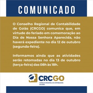 COMUNICADO FERIADO-12 DE OUTUBRO-Nsa Senhora Aparecida-CRCGO